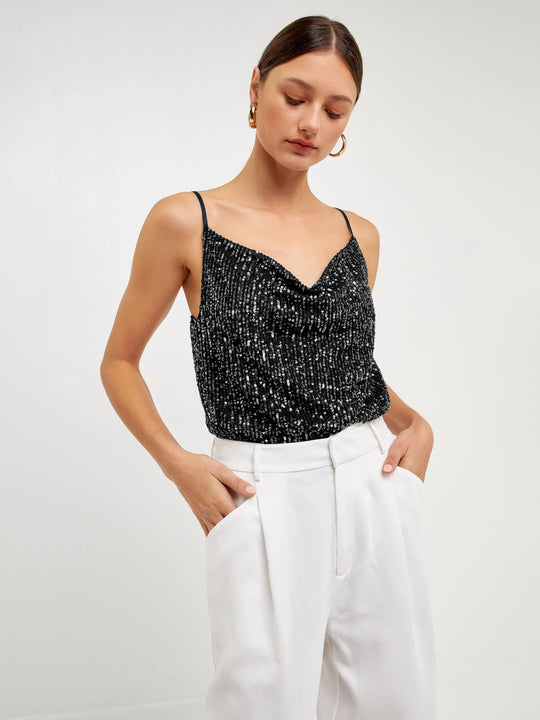 Damen Glitzerndes Spaghettiträgershirt mit V-Ausschnitt EB