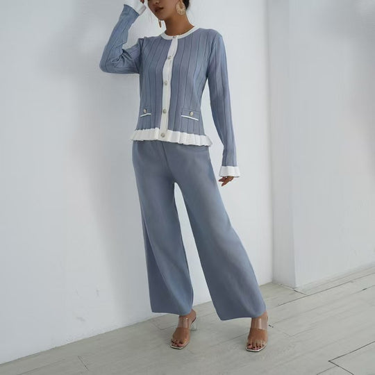 Damen Eleganter Strickanzug mit feinen Rippdetails und zeitlosem Design EB