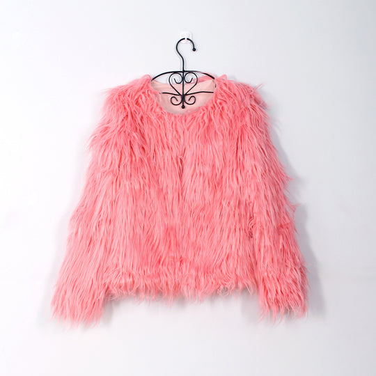 Damen Flauschige Kunstfell-Jacke mit lässigem Schnitt und weichem Innenfutter EB