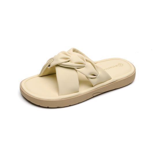 Damen Knöchelfreie Slidesandalen mit geflochtenem Riemendesign EB