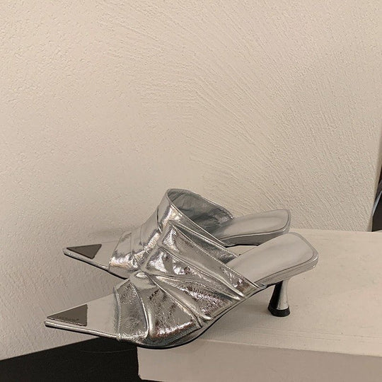 Damen offene Mules mit elegantem Rüschendesign EB