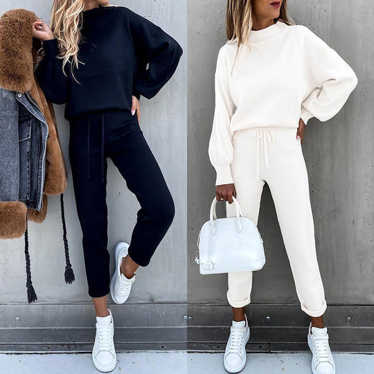 Damen Lässiges und elegantes Sweater-Set mit hohem Kragen EB