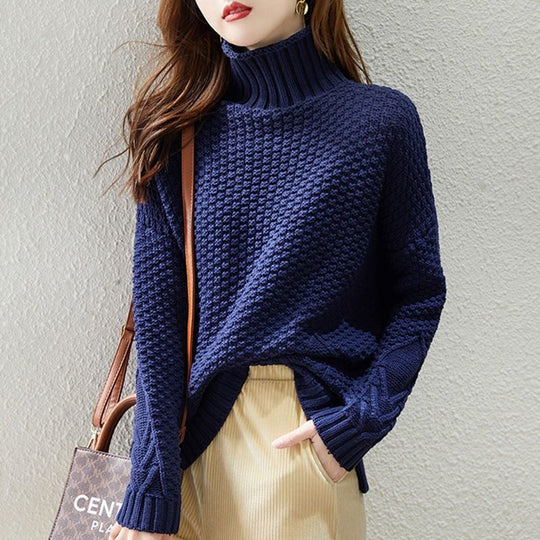 Damen Grobstrickpullover mit hohem Kragen und strukturiertem Design EB