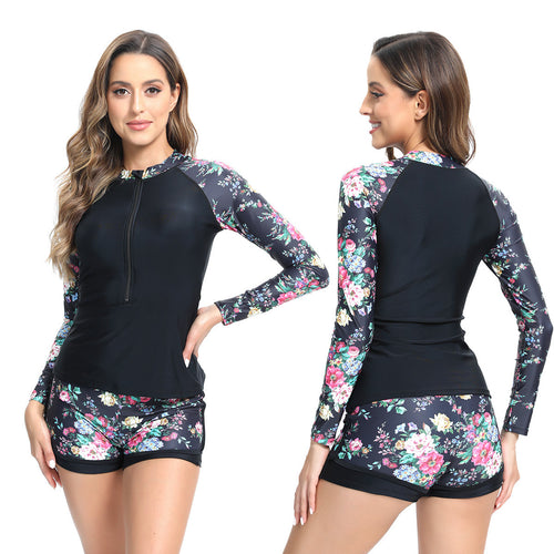 Damen Funktions-Badeanzug mit floralem Langarm-Top und Short EB