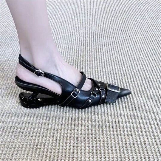 Damen Slingback-Pumps mit verstellbaren Riemen und dekorativen Schnallen EB