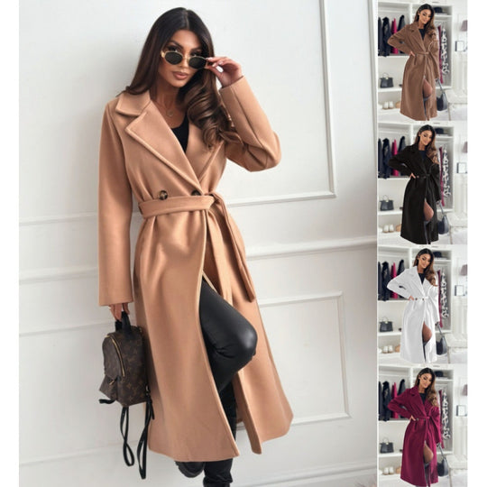Damen eleganter taillierter Trenchcoat mit geschlossenem Kragen und Gürtel EB