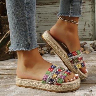 Damen Wedge-Pantoletten mit buntem Bead-Design EB