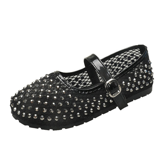 Damen Ballerinas mit geschlitzten Riemen und dekorativen Schleifen EB