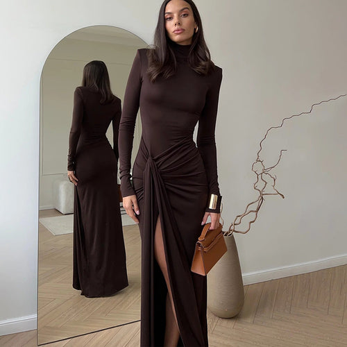 Damen Maxi-Kleid mit strukturiertem Wickeldesign und hohem Schlitz EB