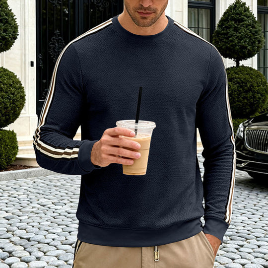 Herren Feinstrukturiertes Rundhals‑Sweatshirt mit sportiven Kontraststreifen an den Ärmeln EB