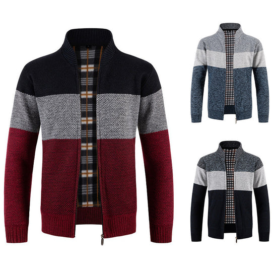 Herren Strickjacke mit modernem Farbblockdesign und kuscheligem Innenfutter EB