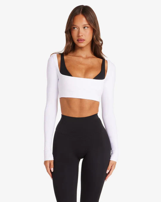Damen Sportliches Langarm Crop-Top EB