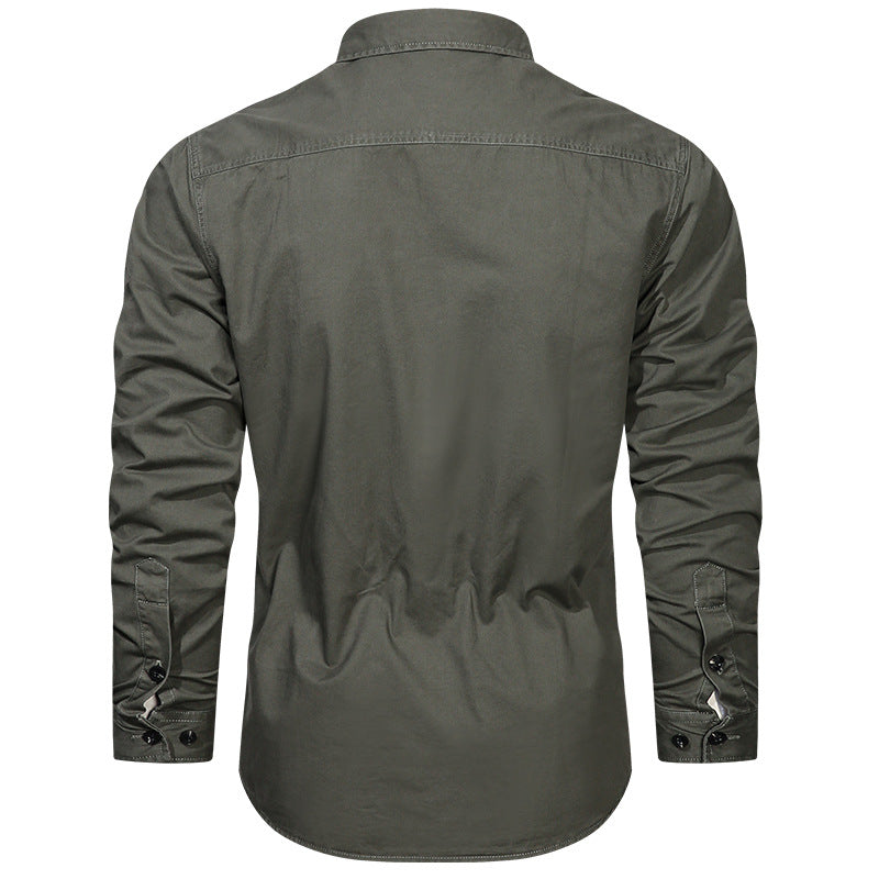 Herren nan langärmliges Baumwoll-Twill Fieldhemd mit Klappbrusttaschen und taillierter Passform EB