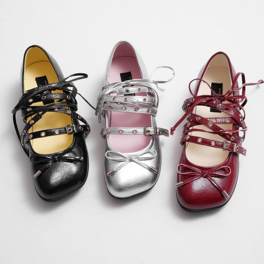 Damen Ballerinas mit modischem Riemchen-Design und Glanz-Finish EB