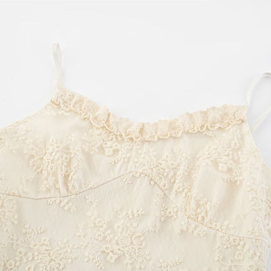 Damen romantisches Spitzenmaxikleid mit voluminösen Rüschenschichten EB