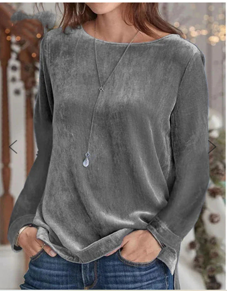 Damen Langarmbluse mit weichem Fleece und modischem Rundhalsausschnitt EB