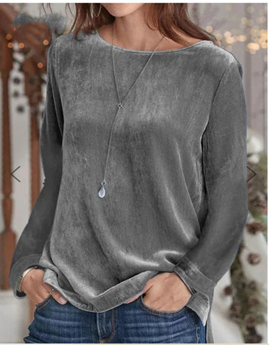Damen Langarmbluse mit weichem Fleece und modischem Rundhalsausschnitt EB