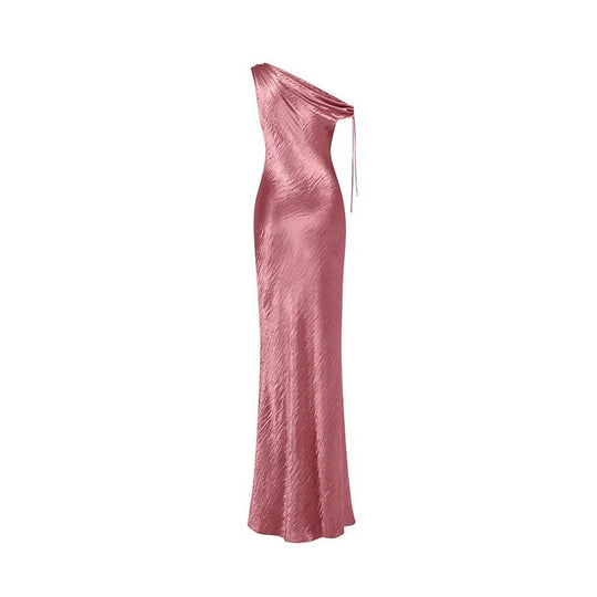 Damen elegantes langes asymmetrisches Kleid mit raffiniertem Rüschendetail EB