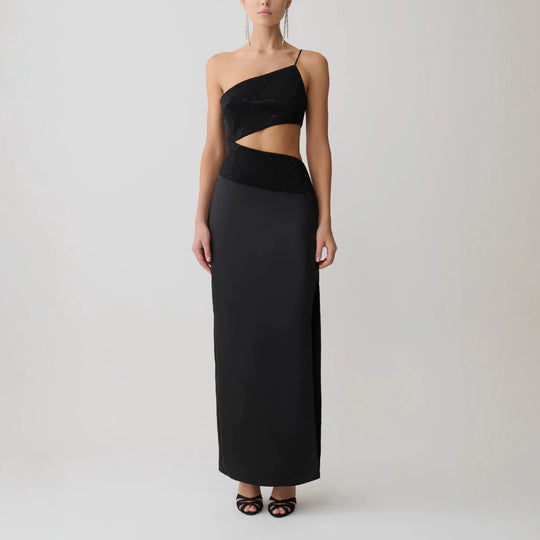 Damen Elegantes Maxikleid mit asymmetrischem Schnitt und raffiniertem Cut-Out EB