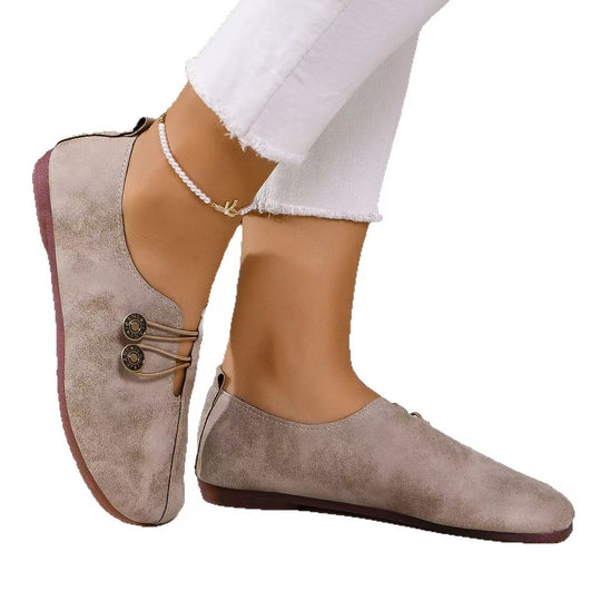 Damen Bequeme Ballerina-Schuhe mit dekorativem Knopf-Detail EB