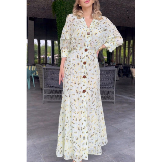 Damen Maxikleid mit floralen Motiven und Knopfdetails EB