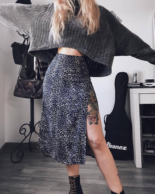 Damen Midirock mit tierischem Print EB