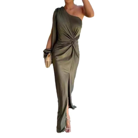 Damen Elegantes Wickelkleid mit asymmetrischem Ausschnitt und seitlichem Schlitz EB