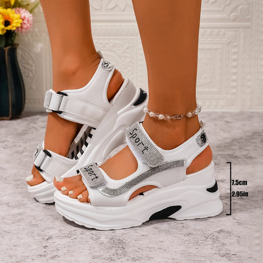 Damen Sportliche Wedge-Sandalen mit atmungsaktiver Oberflächenstruktur und klettbarem Verschluss EB