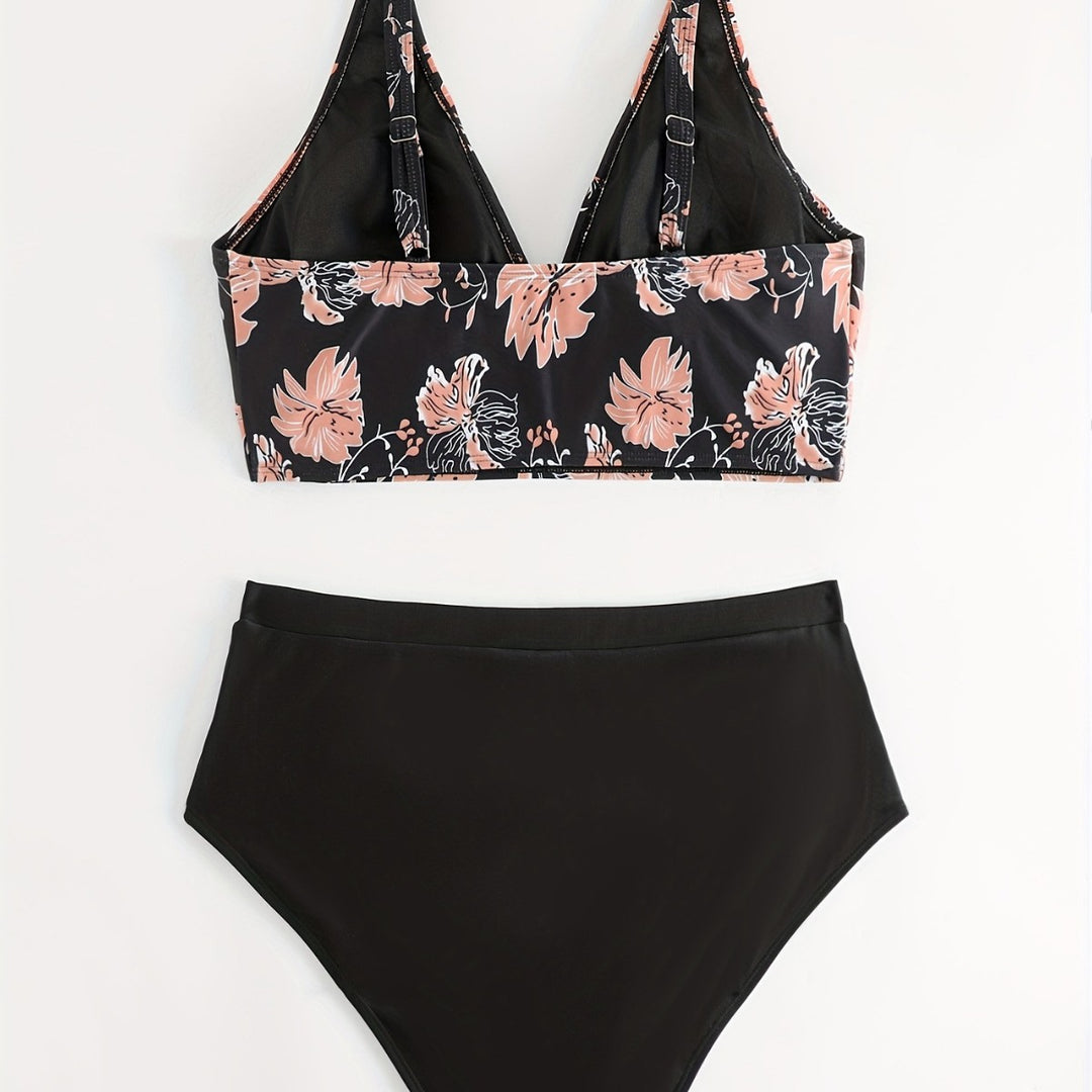 Damen Hochgeschnittener Bikini mit floralen Akzenten und raffinierten Details EB
