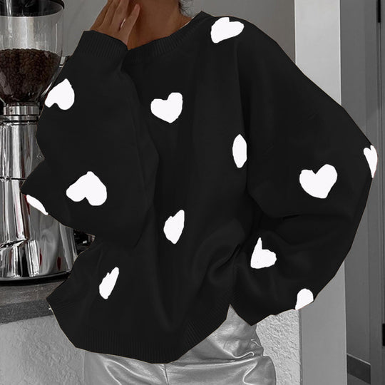 Damen lässiger Pullover mit Herzmotiv EB