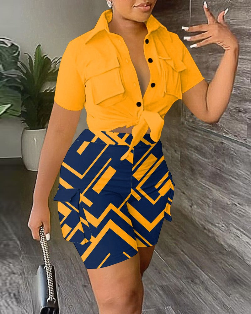 Damen Freizeit Set mit modischem Hemd und stylischen Shorts EB