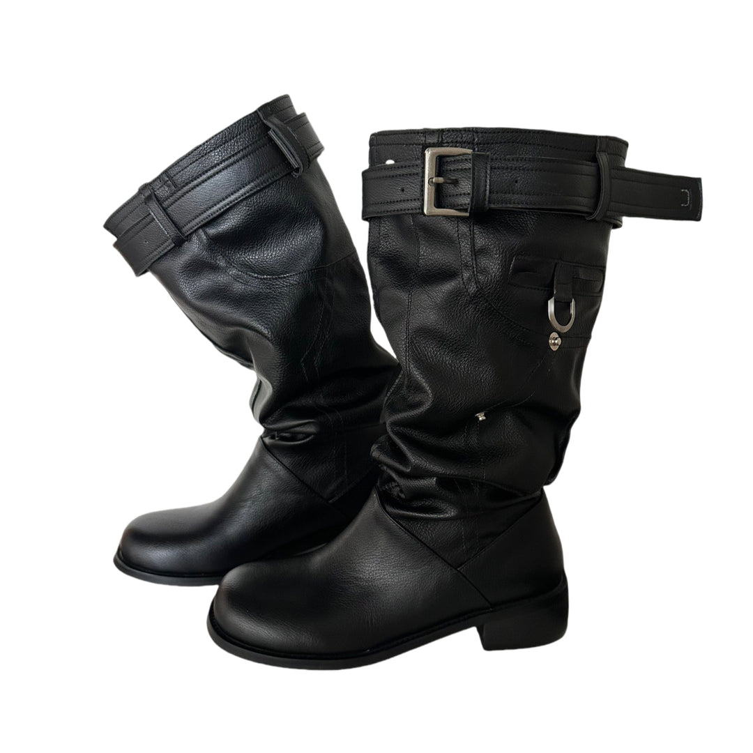Damen modische Stiefel mit verstellbarem Gummibund und komfortablem Blockabsatz EB