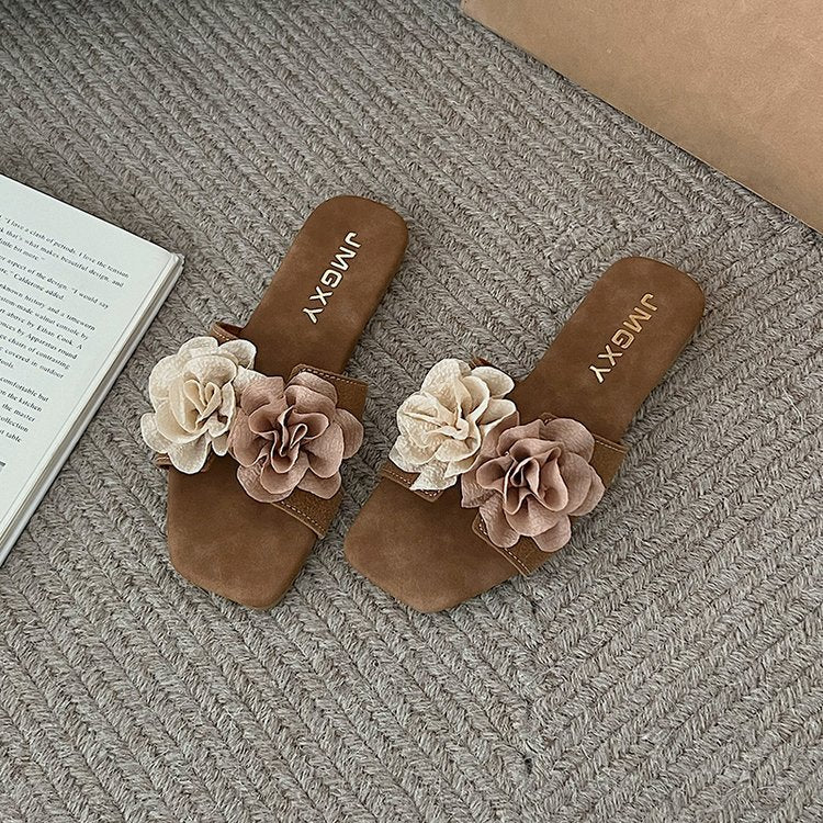 Damen Pantoletten mit zierlichen Blumenapplikationen EB