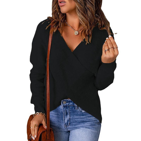 Damen Wickelpullover im modernen Rippstrickdesign EB