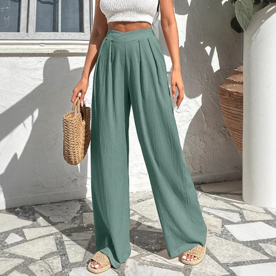 Damen weite Stoffhose mit eleganter Bundfaltenführung EB