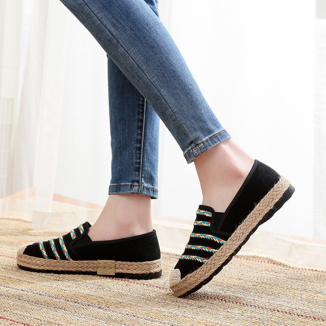 Damen Slip-On Espadrilles mit buntem Webdesign und hochwertiger Jutesohle EB