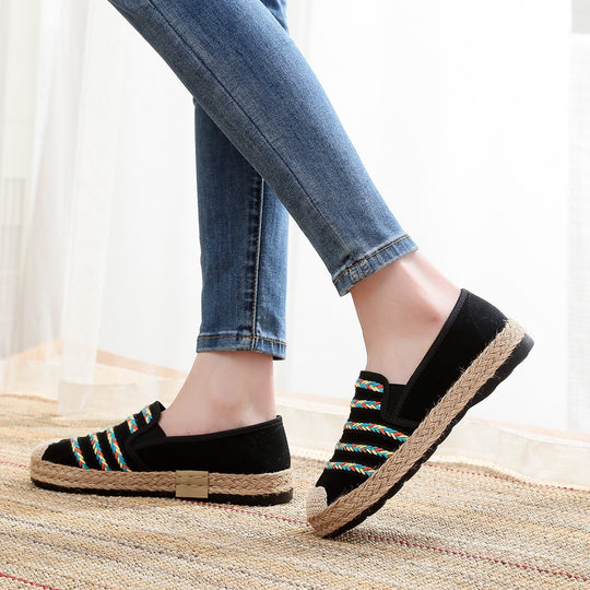 Damen Slip-On Espadrilles mit buntem Webdesign und hochwertiger Jutesohle EB