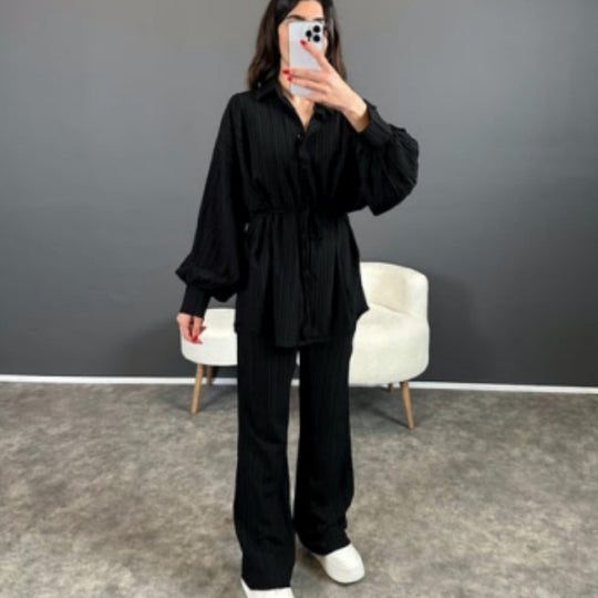 Damen Stylish gestreiftes Hemd mit weitem Beinanzug EB
