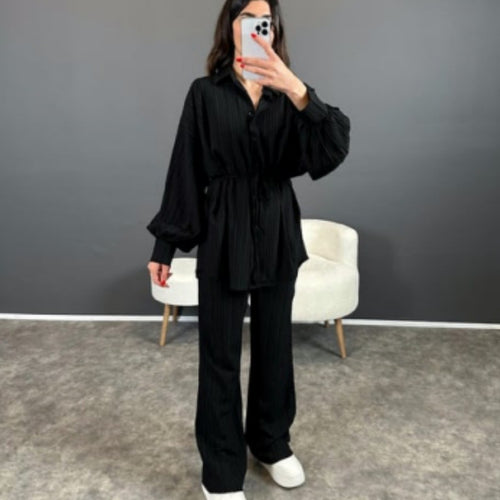 Damen Stylish gestreiftes Hemd mit weitem Beinanzug EB