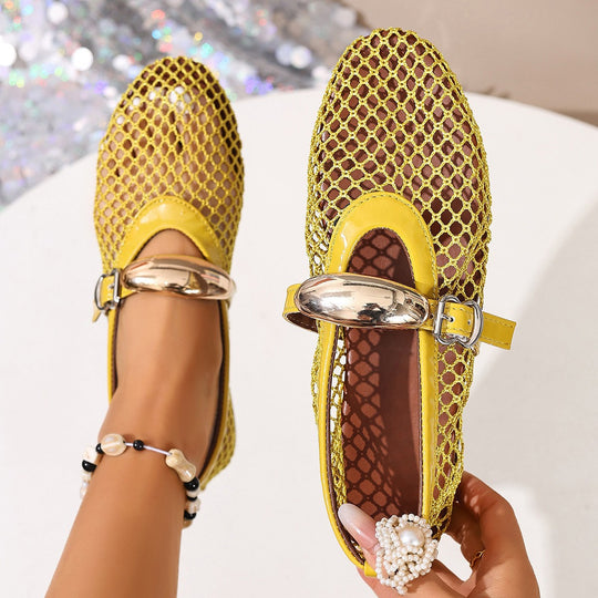 Damen elegante Netzschuhe mit goldenen Schnallen EB