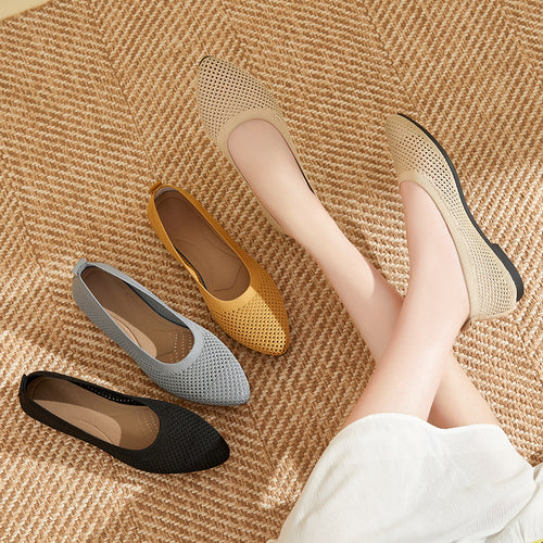 Damen Bequeme Strick-Ballerinas mit luftdurchlässigem Obermaterial EB