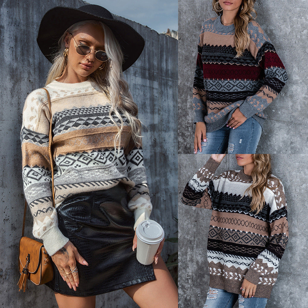 Damen Grobstrickpullover mit modernem Mustermix und lockerer Silhouette EB