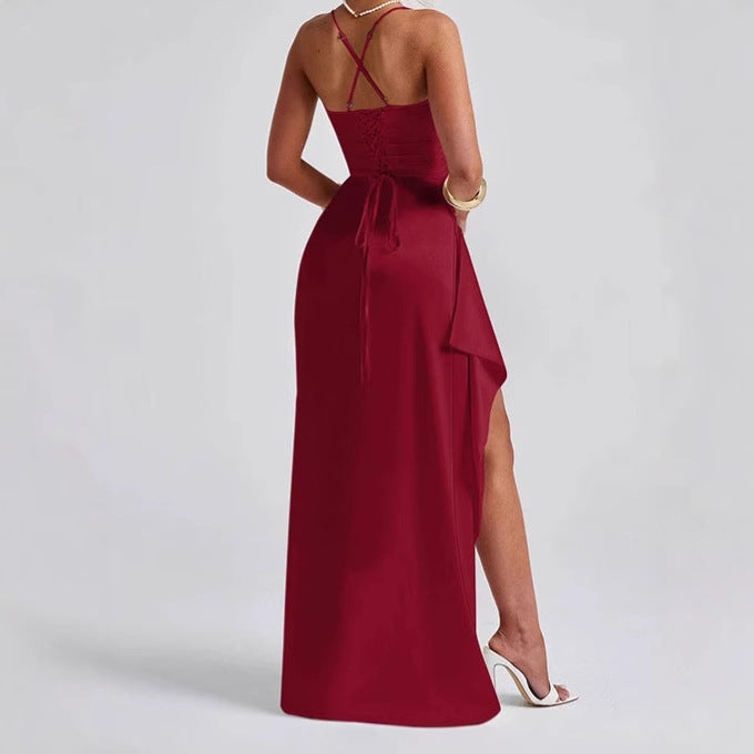 Damen Elegantes Maxikleid mit seitlichem Schlitz und raffinierten Spaghetti-Trägern EB
