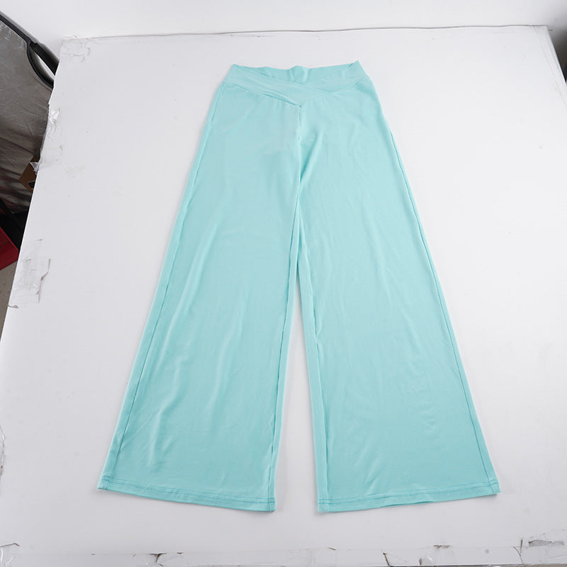 Damen nan weite Palazzo-Hose mit V-förmiger Bundnaht und elastischem Stretch-Jersey EB