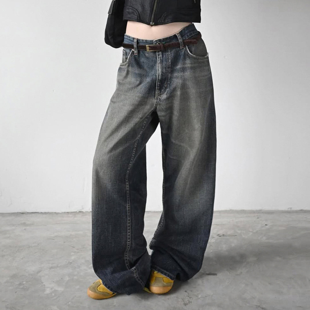 Damenweite Denim-Jeans im lässigen Chino-Stil mit hohem Bund EB