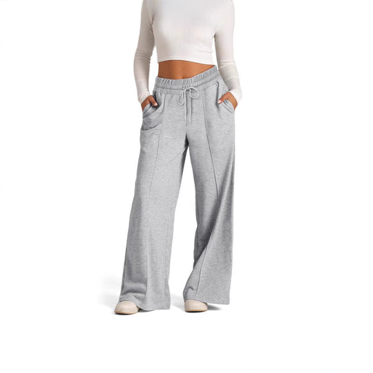 Damen nan weite High‑Waist Palazzo-Loungehose mit elastischem Komfortbund und Kordelzug EB