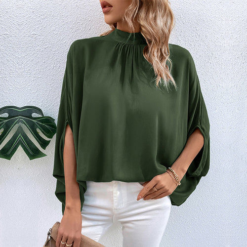 Damen Bluse mit Stehkragen und seitlichen Schlitzen EB