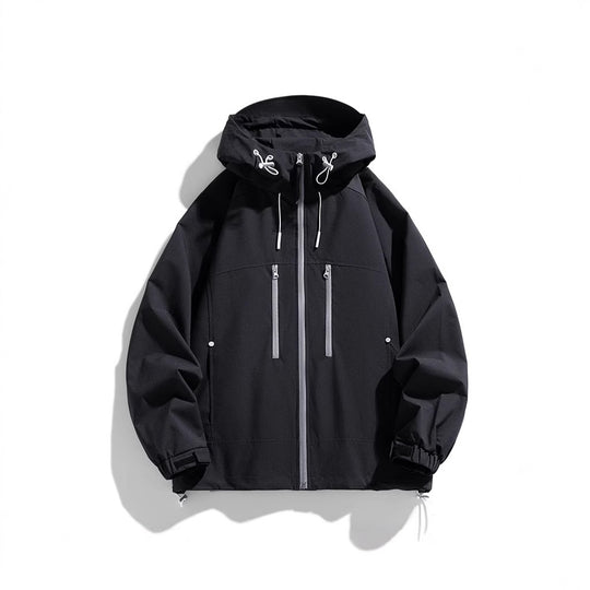 Unisex leichte winddichte Softshell-Kapuzenjacke mit verschweißten Nähten, verlängerter Rückenpartie und verstellbarem Saum EB