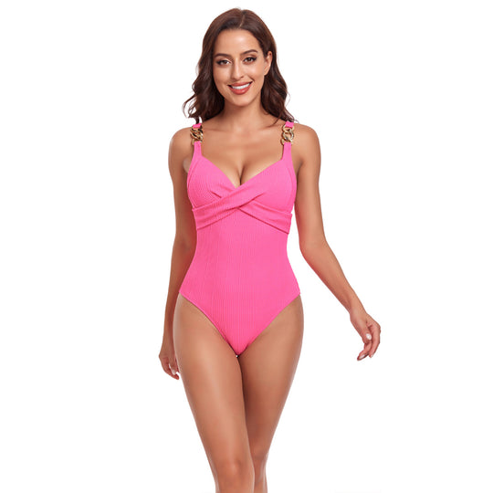 Damen Einteiler Badeanzug mit elegantem Wickeldesign und verstellbaren Trägern EB