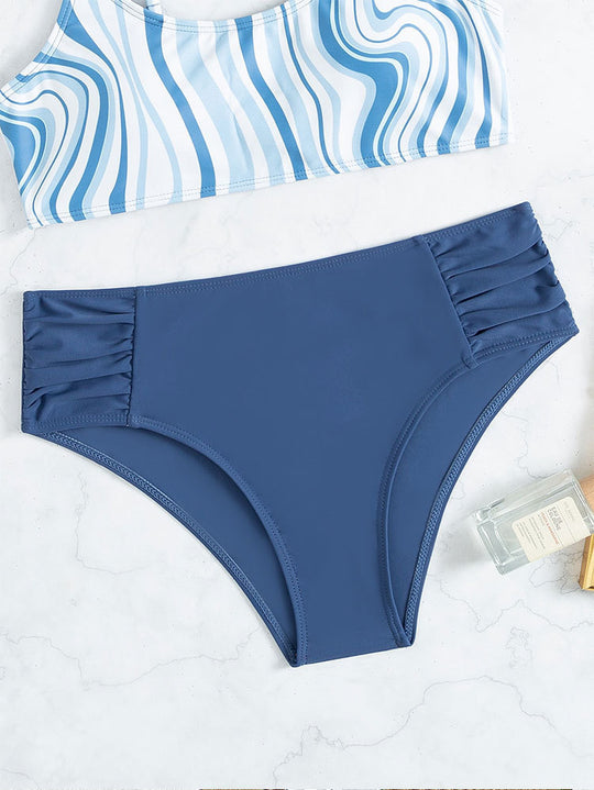 Damen Bikini-Set mit eleganten Streifen und hohem Bund EB